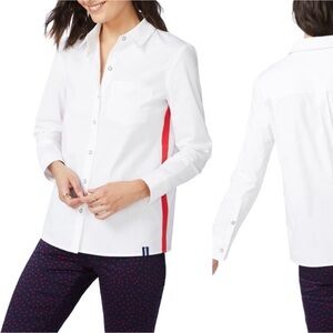 COURT & ROWE White Button-Down Shirt with Red Side Accents